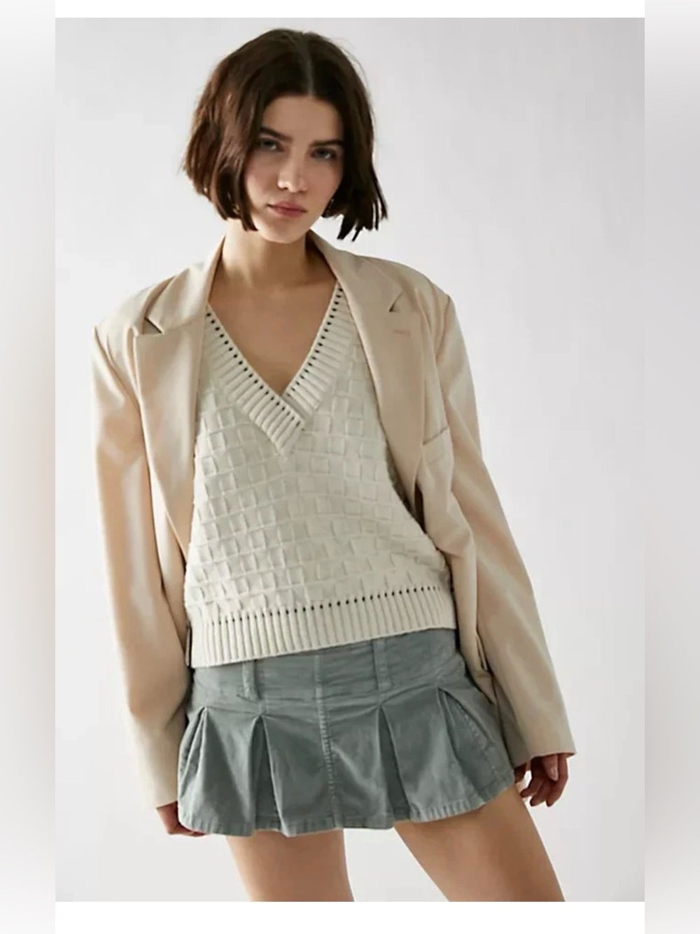 New Free People Pleated Micro Mini Corduroy Skort sage green Sz 2